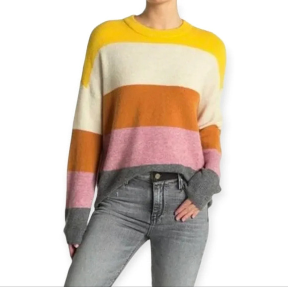 Madewell Crofton Wool and Alpaca Blend Stripe Textured Knit Sweater Oversize XXS - Picture 1 of 16
